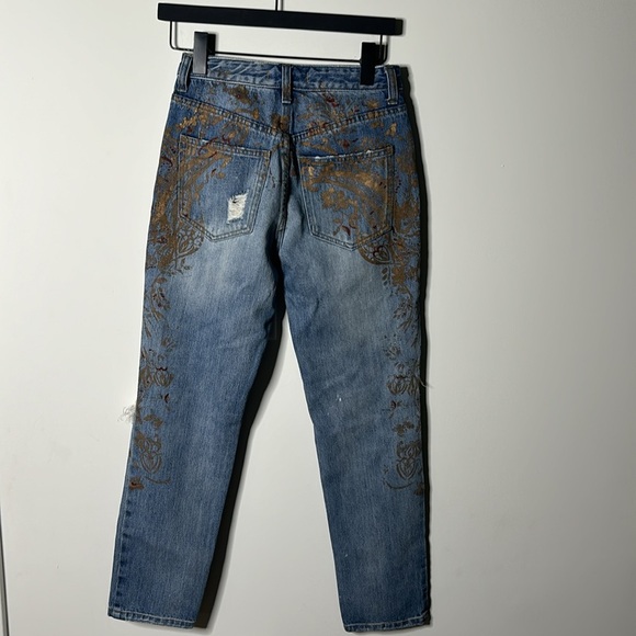 Free People Stencil and Destroyed Slim Leg High Rise Jeans Paint - Picture 6 of 7